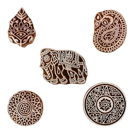 Set of 5 Piece New Mix Wooden Printing Blocks